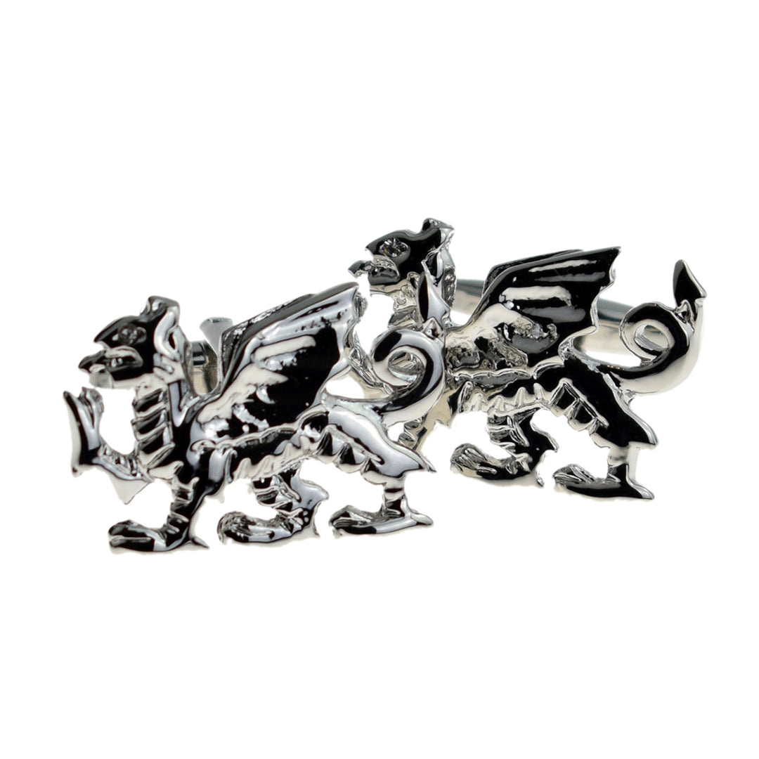 Welsh Dragon Cufflinks Rhodium