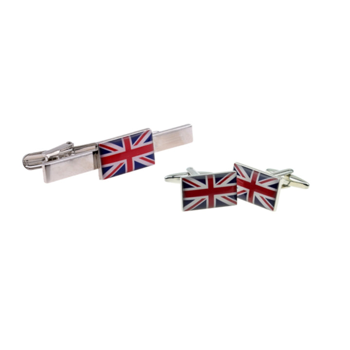 Union Jack Flag Cufflinks and Tie Clip Gift Set