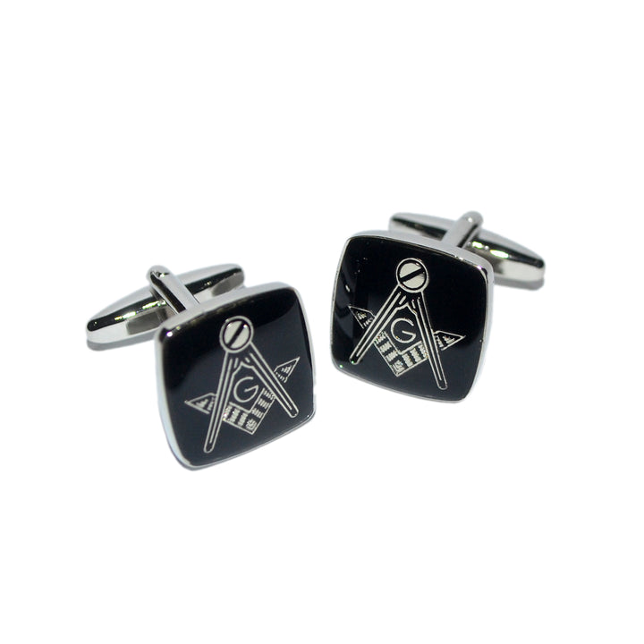 Black Masonic G Tie bar and Cufflinks  Set