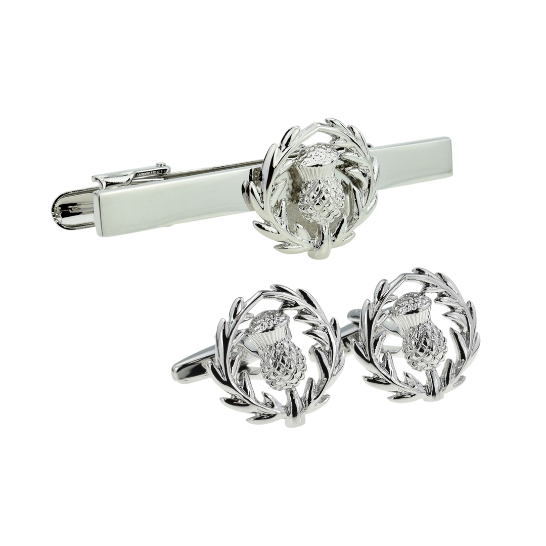Scottish Thistle Crest Cufflinks and Tie Bar Set - Cufflink Man