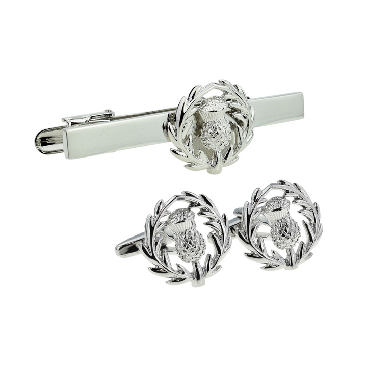 Scottish Thistle Crest Cufflinks and Tie Bar Set - Cufflink Man