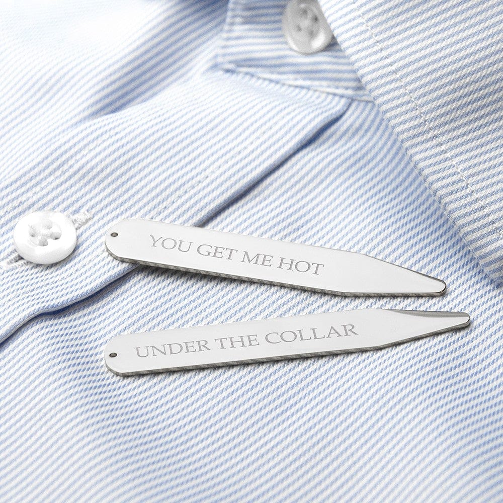 Cufflink Man Collar Stiffeners - Personalised Personalised Silver Collar Stiffener - Engraved With Any Message