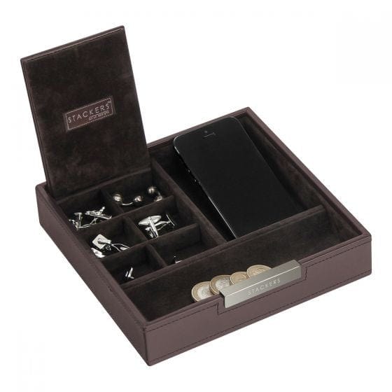 Men Cufflink Box Stackers Brown Velvet Valet | Mens Cufflinks Case | Stackers Cufflink Box